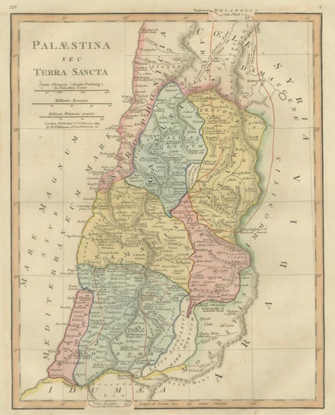 Holy Land Map, Palestina seu Terra Sancta, Biblical Geography, Wilkinson 1819, close-up 2