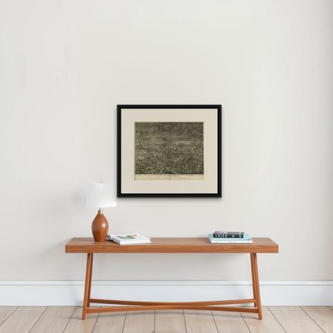 Antique Bible Print Gideon Defeats the Midianites by J. Luyken, 1743, shown framed on a wall, true to size