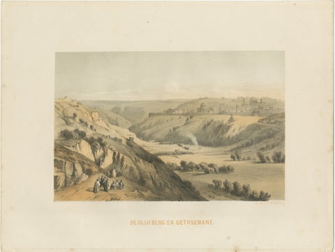 Rare Chromolithograph of the Mount of Olives and Gethsemane near Jerusalem, 1862, view 2