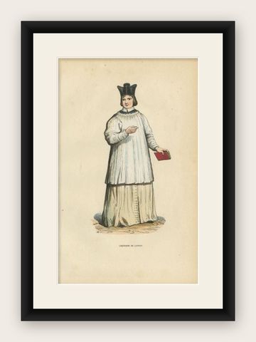 Antique Print of a Canon of Saint John Lateran in Rome, 1845, shown framed