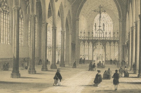 Lithograph of St. George's Church Interior Under Construction in London, 1843, close-up 2