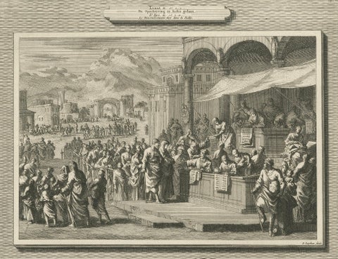 Census of Bethlehem & Christ’s Nativity, Mortier Engraving, 1700s, close-up 6