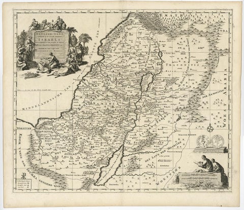 Highly Detailed Antique Map of the Holy Land Showing 12 Tribes of Israel, c.1720, view 2