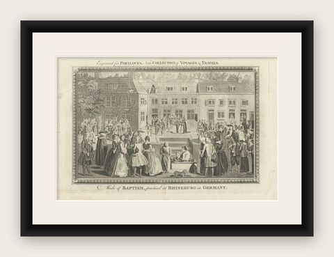 Baptism Ceremony of Rijnsburg Collegiants, Germany, Engraved for Portlock, 1790, shown framed