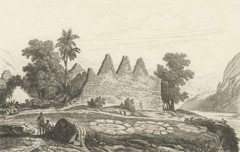 Ancient Hawaiian Temples & Royal Sacred Sites, Pair of Small Engravings, 1836, close-up 3