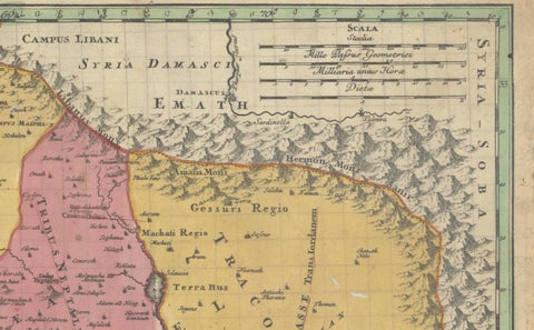 Hand-Colored Map of the Holy Land Divided Among the Twelve Tribes, c.1720, close-up 2