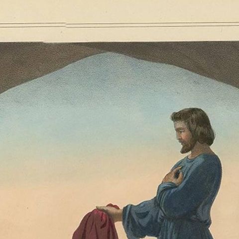 Religious Print ‘No. 8’ David Showing Saul the Tip of His Coat, circa 1840, close-up 1