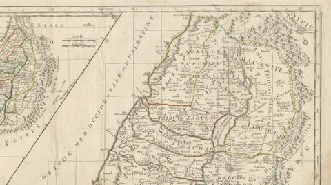 Holy Land Map of the Twelve Tribes of Israel, After Sanson, Paris c.1798, close-up 5