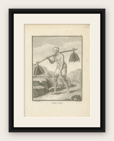 Antique Print of a Pilgrim Carrying Water from the Ganges by Poisson 'c.1790', shown framed