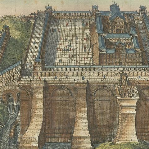 Jerusalem Engraved Handcolored Old Print of Solomon's Temple by De Hooghe, 1715, close-up 1
