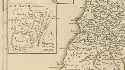 Antique Map of Biblical Palestine, Holy Land & Jerusalem Insets, c.1818, close-up 5