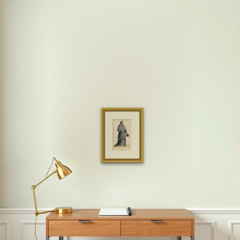 Antique Print of a Sylvestrine Monk, 1845, shown framed on a wall, true to size