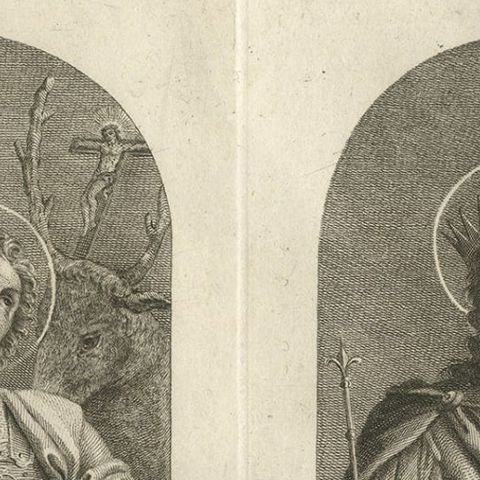 Antique Print of Saint Eustachius and Saint Odoardus, 1762, close-up 2