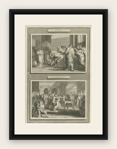Biblical Engravings, Christ, The Adulterous Woman & The Stoning of Stephen 1700, shown framed