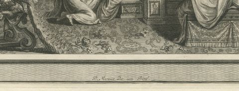 Ezra Reading the Law and Esther before Ahasuerus, Pieter Mortier, circa 1700, close-up 1