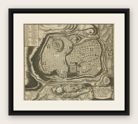 Rare Town Plan of Jerusalem, Includes an Extensive Key to Locations etc, 1708, shown framed