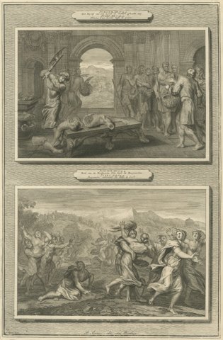 The Levite's Concubine and the Daughters of Shiloh, Mortier Bible circa 1700