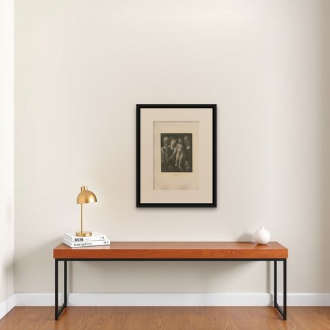 Antique Print of 'The Holy Family' Made after Mantegna 'c.1890', shown framed on a wall, true to size