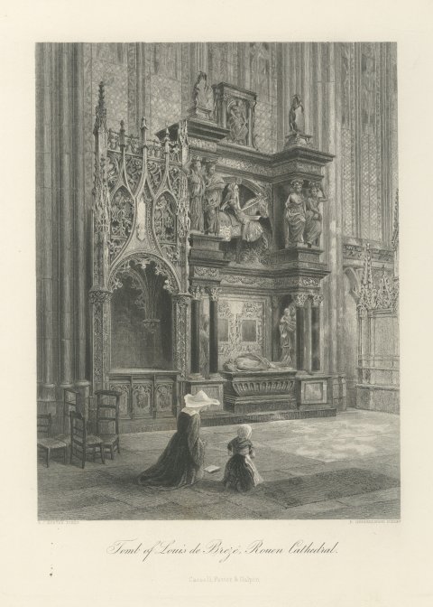 Tomb of Louis de Brézé, Rouen, Antique Steel Engraving after Hodson, circa 1877