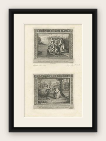 Antique Religion Print Depicting the Nativity of Christ & Pharaoh's Dream, 1850, shown framed