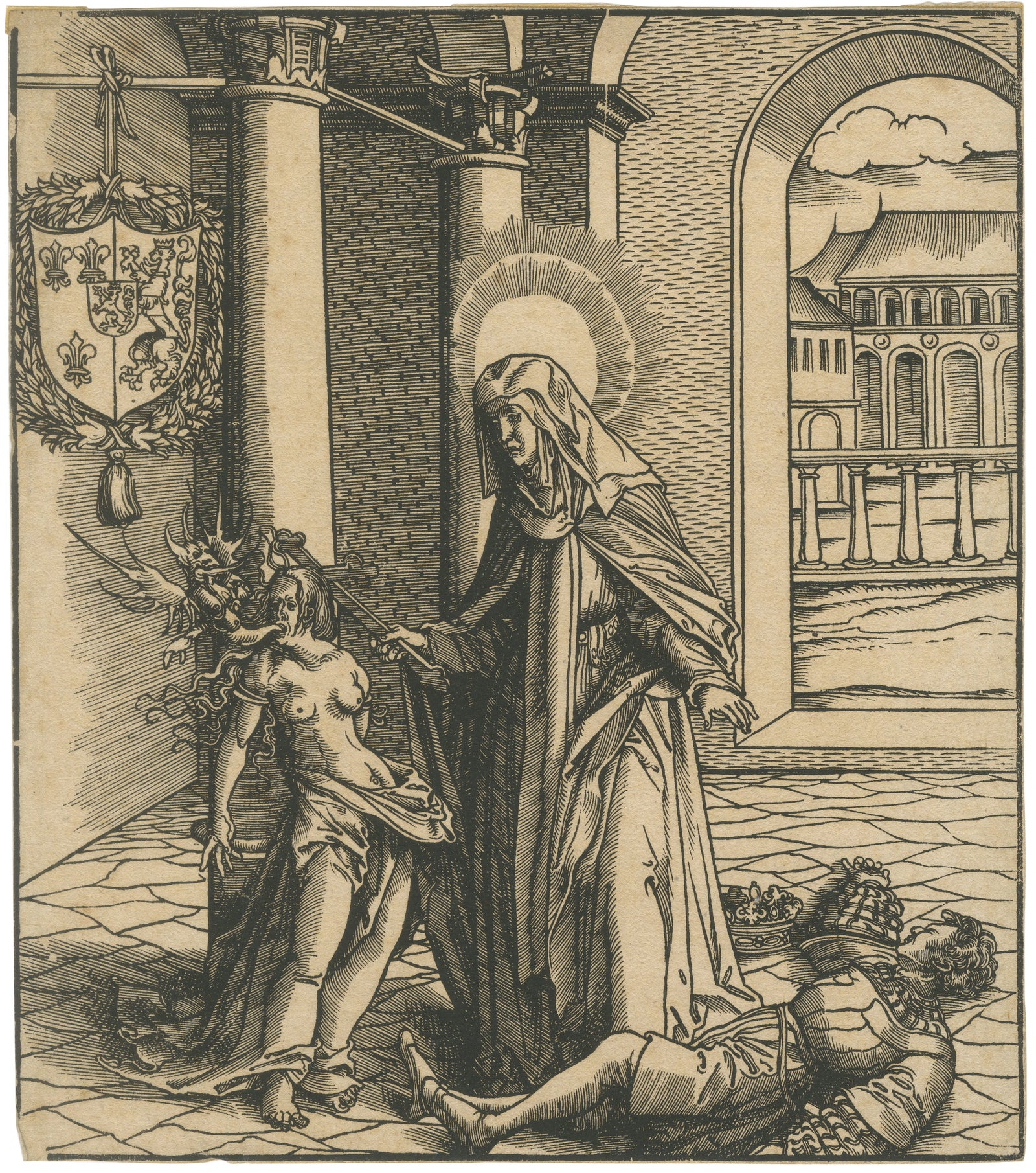 Saint Radegonde Exorcising a Demon, Burgkmair Circle, c.1516 Woodcut