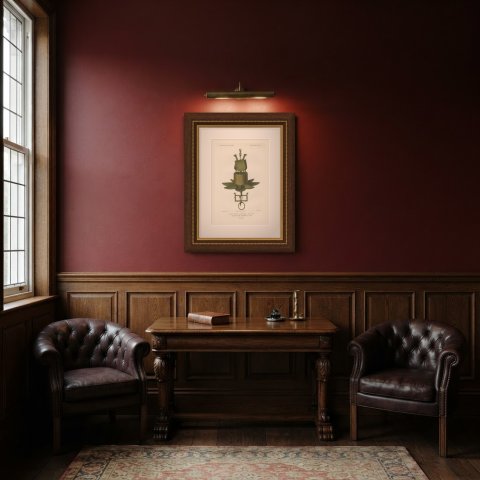Flemish Votive Lamp, Fifteenth Century, Antique Print, 1851, shown framed in a room, true to size