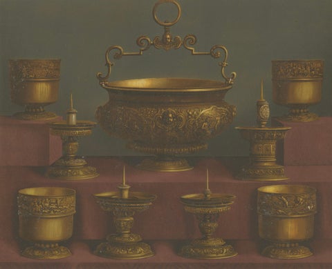Pair of Chromolithographs of Bavarian Royal Chapel Objects, 1874, close-up 3