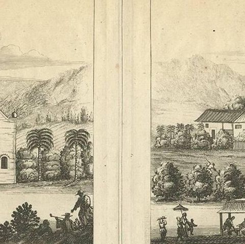Antique Print of the Churches of Mallagam, Achiavelli, Mayletti and Oudewil, close-up 1