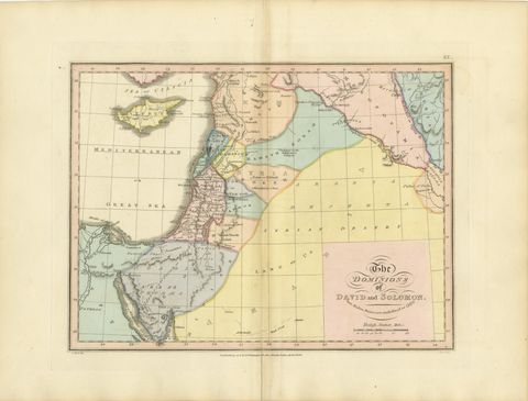 The Dominions of David and Solomon, Antique Hand-Colored Map, 1823, view 2