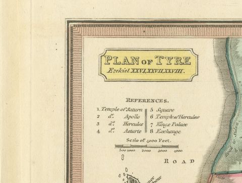 Plan of Ancient Tyre from the Book of Ezekiel, Antique Map, 1823, close-up 1