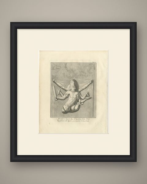 Elephanta Cave Sculpture at Station 9, Antique Niebuhr Print, 1780, shown framed