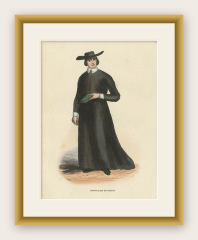 Antique Print of a Monk of Burgos, 1845, shown framed