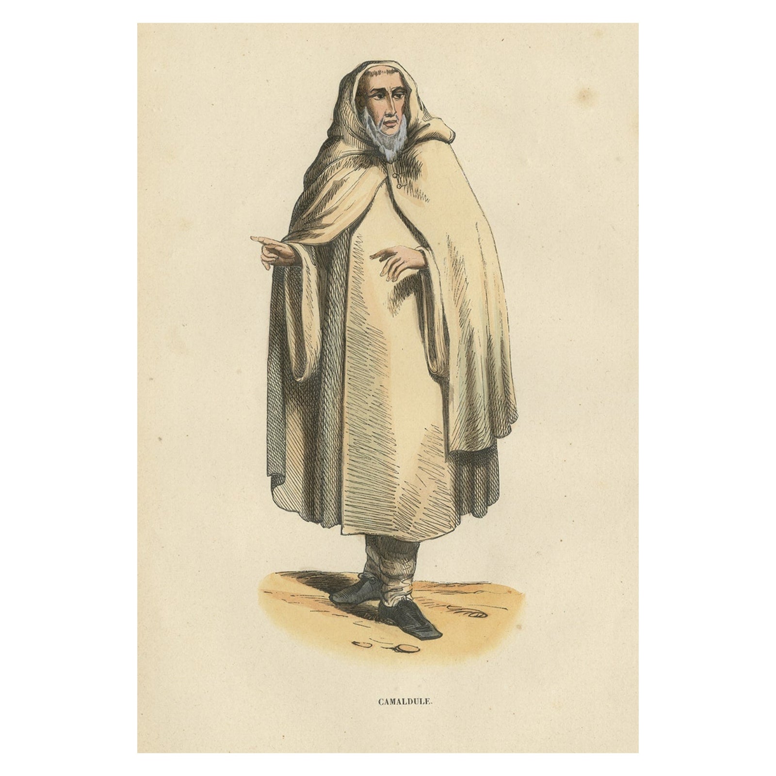 Antique Hand-Colored Print of a Camaldolese Monk, a Hermit of Mount Corona, 1845