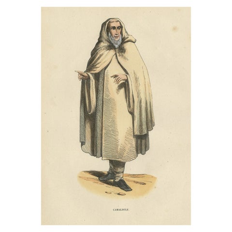 Antique Hand-Colored Print of a Camaldolese Monk, a Hermit of Mount Corona, 1845