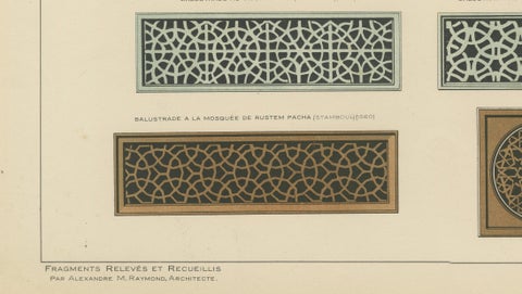 Antique Ottoman Balustrade Design Print, Yeşil Mosque & Rüstem Pasha Mosque 1924, close-up 3