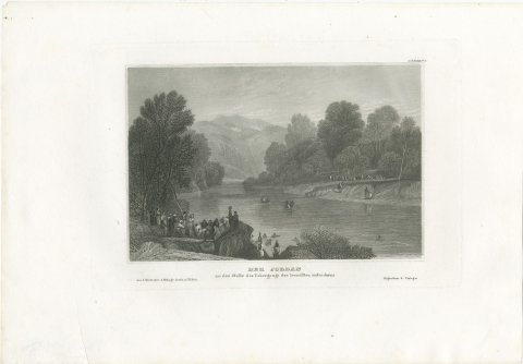 Antique View of the River Jordan, Pilgrims at the Ford, Engraving, circa 1850, view 2
