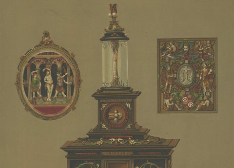 Pair of Chromolithographs of Bavarian Royal Chapel Objects, 1874, close-up 2