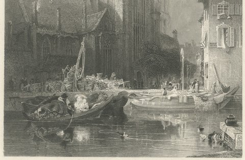 St. Lawrence Cathedral, Rotterdam, Antique Engraving after G. Balmer, circa 1834, close-up 2