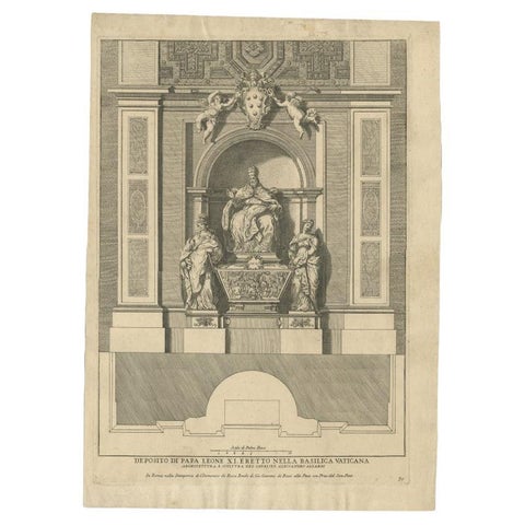 Antique Print of the Monument to Pope Leo XI, Located in the Vatican, c.1710, view 2