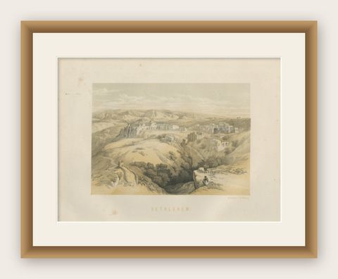 19th-Century Chromolithograph of Bethlehem, Biblical Landscape of 1862, shown framed