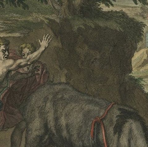 Original Antique Print Showing the Prophet Killed by a Lion 'I Kings XII', 1728, close-up 2