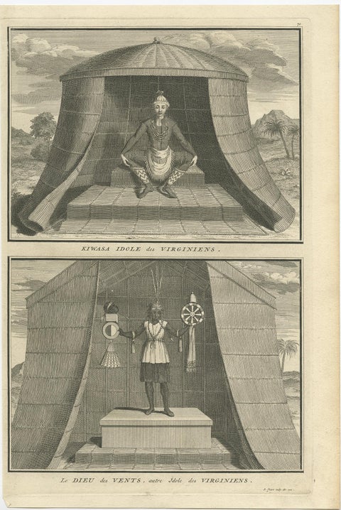 Engraving of Idols of Secotam Village in Virginia 'or now North Carolina', 1721, view 2
