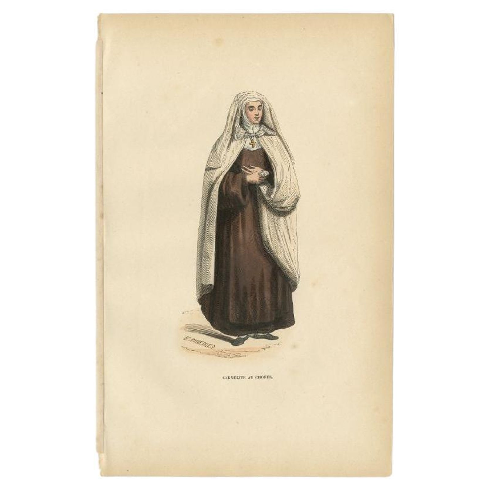 Antique Print of a Carmelite Monk in Choir Dress, 1845