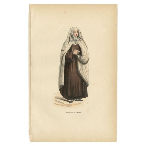 Antique Print of a Carmelite Monk in Choir Dress, 1845