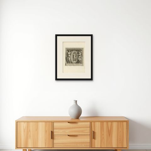 Antique Print of Saint Adrianus by Gregory, 1762, shown framed on a wall, true to size