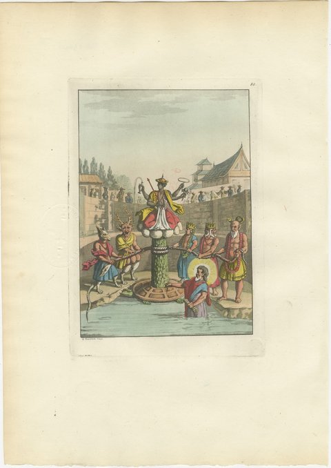 Original Antique Hindu Mythology, Churning of the Ocean, Ferrario, 1815, view 2