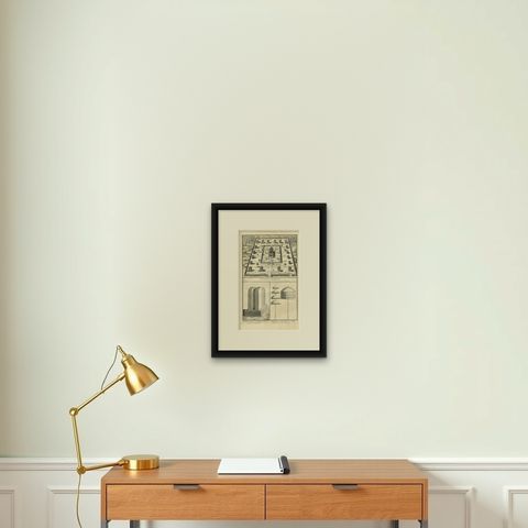 Antique Print of the Convent of Buddhist Monks in Myanmar or Siam, Asia, c.1730, shown framed on a wall, true to size