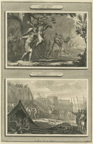 Death of Absalom and the Head of Sheba over the Wall, Pieter Mortier, circa 1700