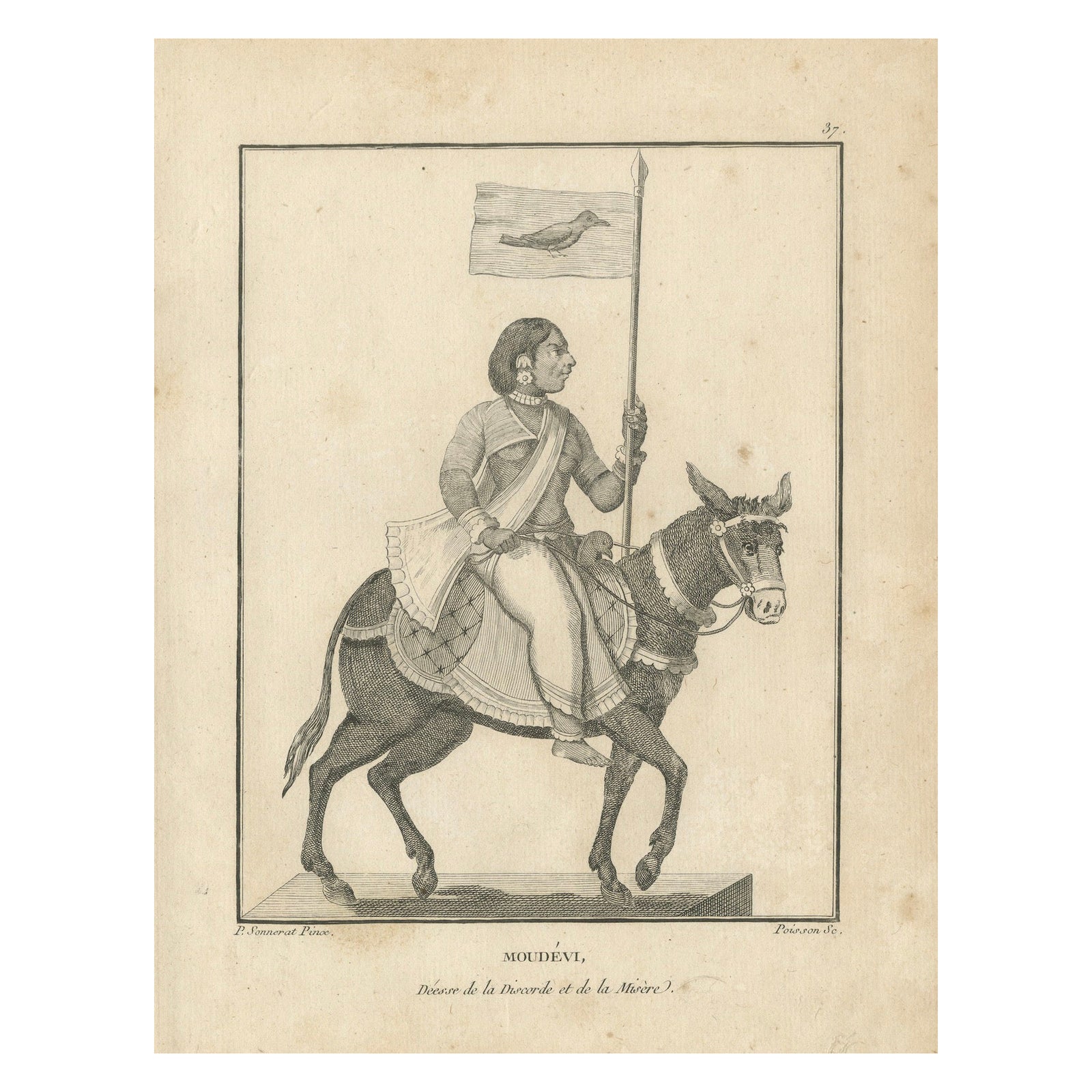 Unique 1806 Mudevi Goddess of Discord Antique Print, Hindu Engraving
