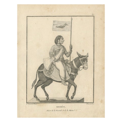Unique 1806 Mudevi Goddess of Discord Antique Print, Hindu Engraving